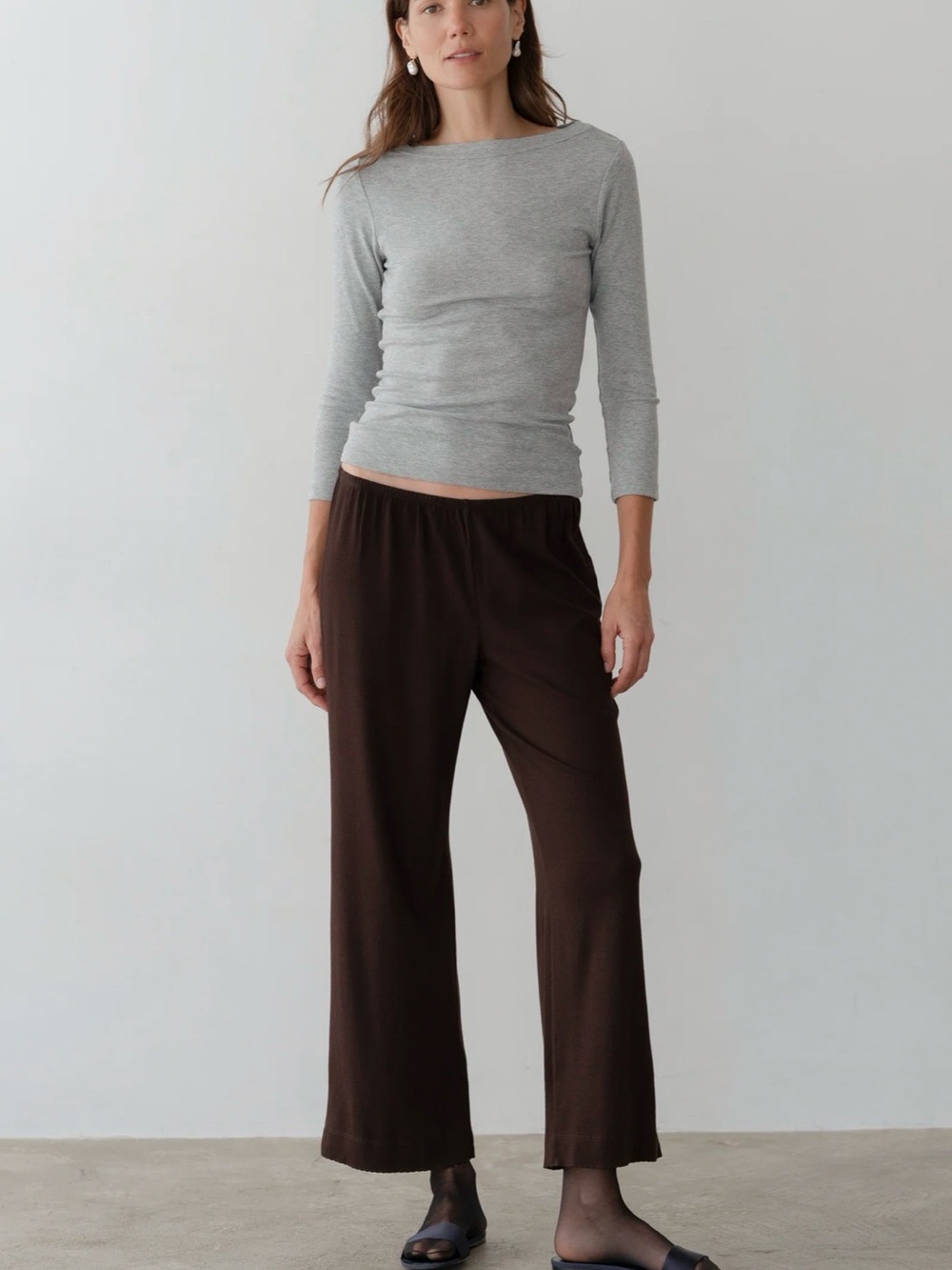 DONNI. Pointelle Simple Crop Pant, Espresso